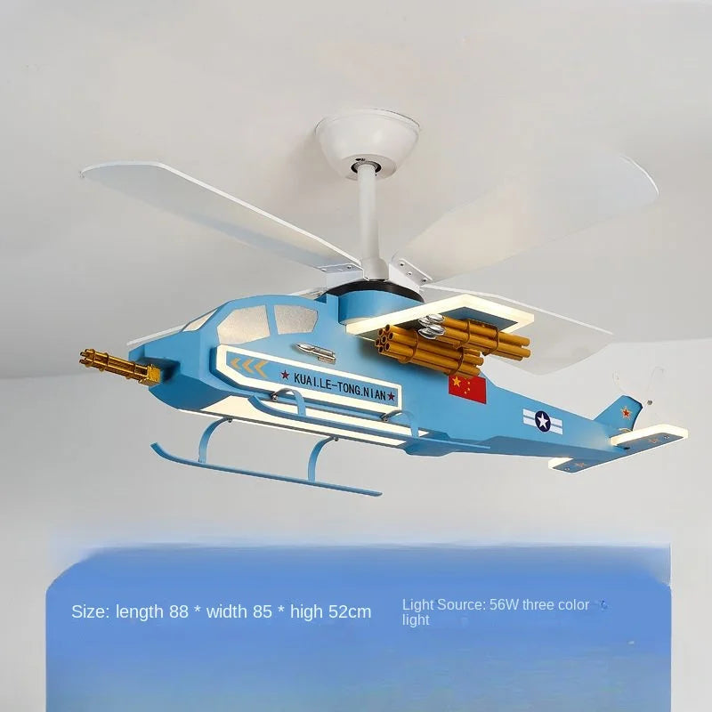 Afralia™ Children's Room Airplane Helicopter Fan Light - Creative Boy Bedroom Ceiling Light