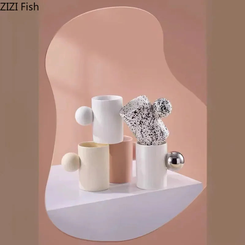 Afralia™ Cotton Candy Ceramic Cup & Saucer Set for Coffee, Tea, Milk, Juice