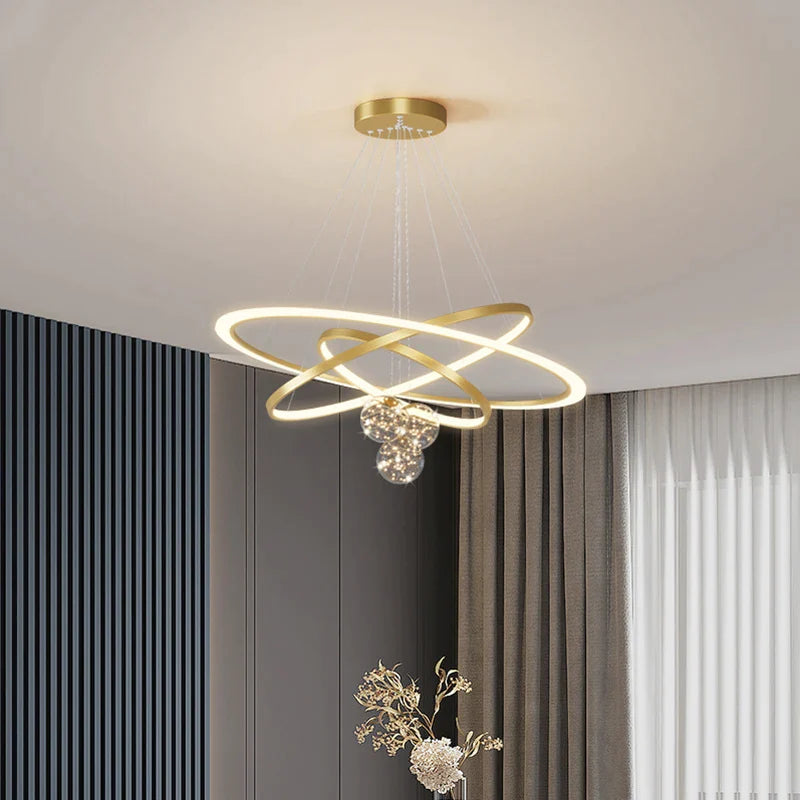 Afralia™ Modern Circle Chandelier with Gypsophila Surrounding Art for Living Room