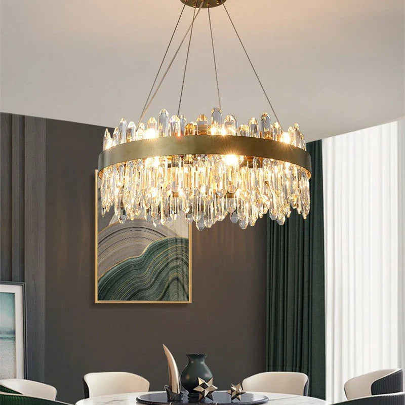 Afralia™ Crystal Circle Ceiling Chandelier with LED Lighting for Designer Dining Room