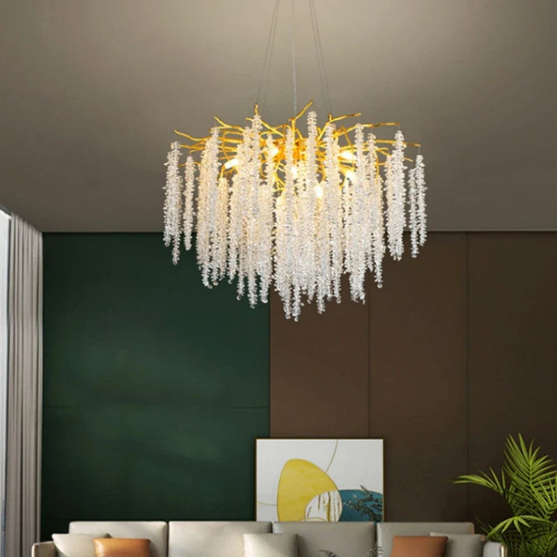 Afralia™ Gold Aluminium Crystal Chandelier for Elegant Dining Room Lighting