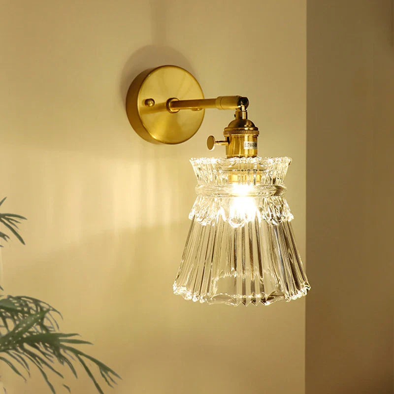 Afralia™ Brass Mirror Wall Sconce with Glass Shade for Bedroom and Living Room