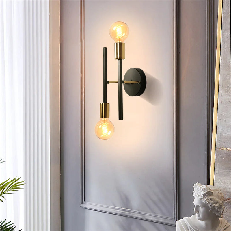 Afralia™ Modern Black Golden Wall Sconce 2-Heads Ceiling Lighting for Bedroom & Living Room