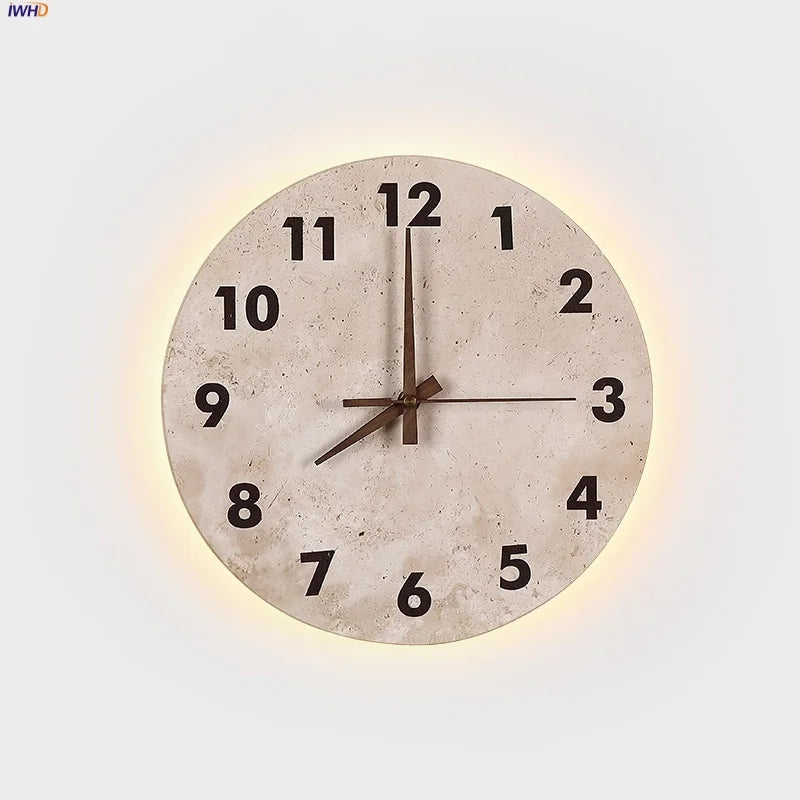 Afralia™ LED Stone Clock Wall Lamp Sconce, Modern Nordic Yellow Cave Bathroom Mirror Light