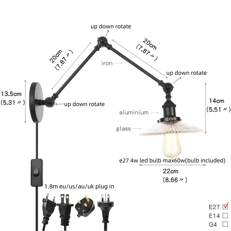 Afralia™ Swing Arm LED Wall Lights for Home Decor & Bedroom Industrial Loft Style