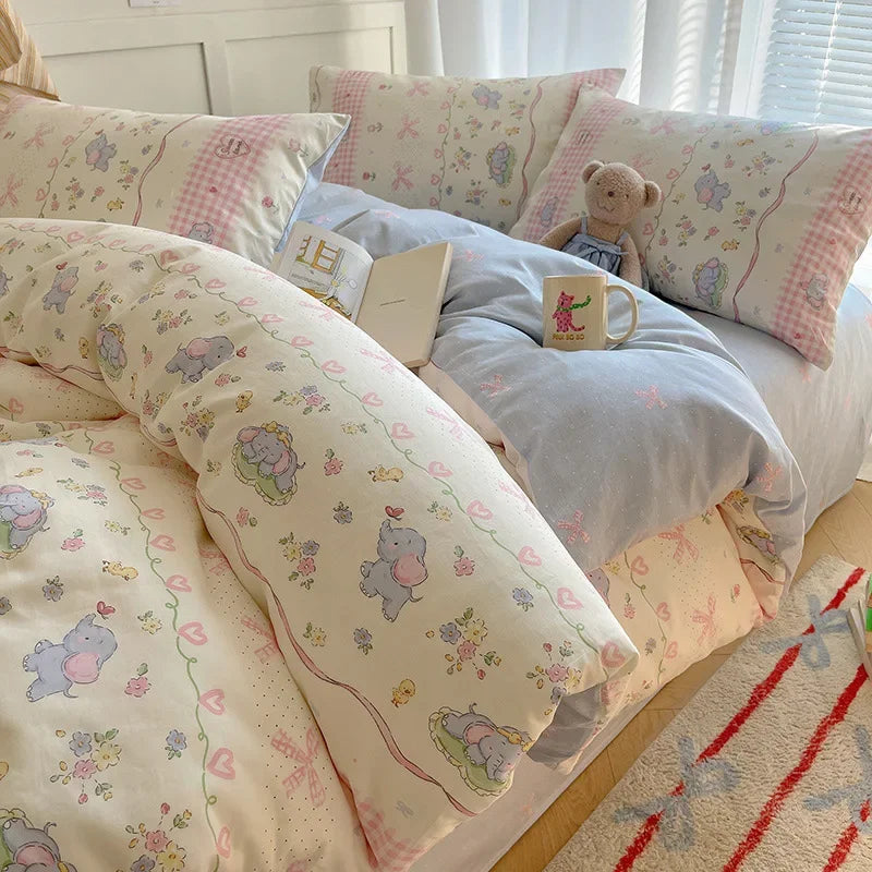 Afralia™ Cartoon Printed Cotton Bedding Set - Soft, Skin-Friendly Duvet Cover
