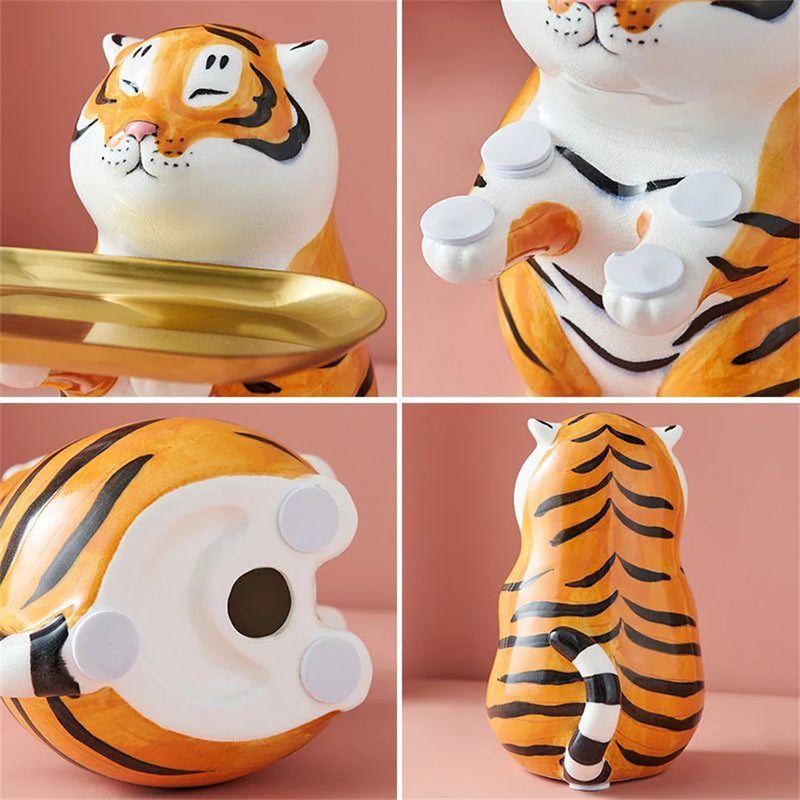 Afralia™ Ceramic Tiger Key Box Tray Organizer Storage Decor Resin Sculpture Tiger Figurine