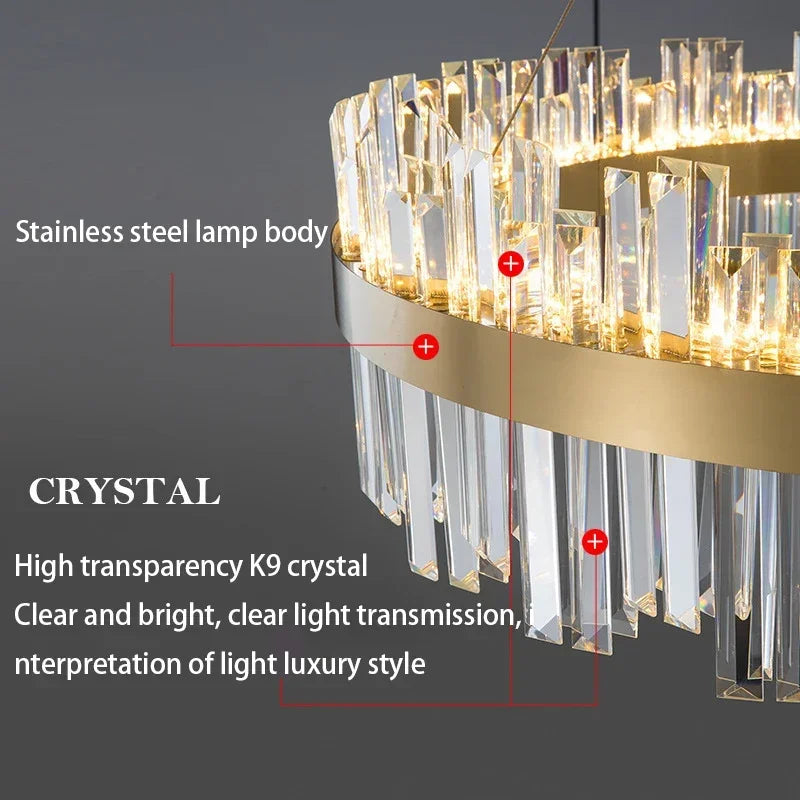 Afralia™ Elegant Crystal Chandelier Pendant Light for Living Room Dining Kitchen Decoration