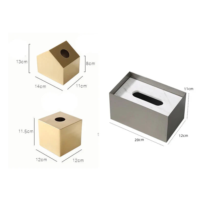 Afralia™ Marble and Stainless Steel Tissue Box Holder