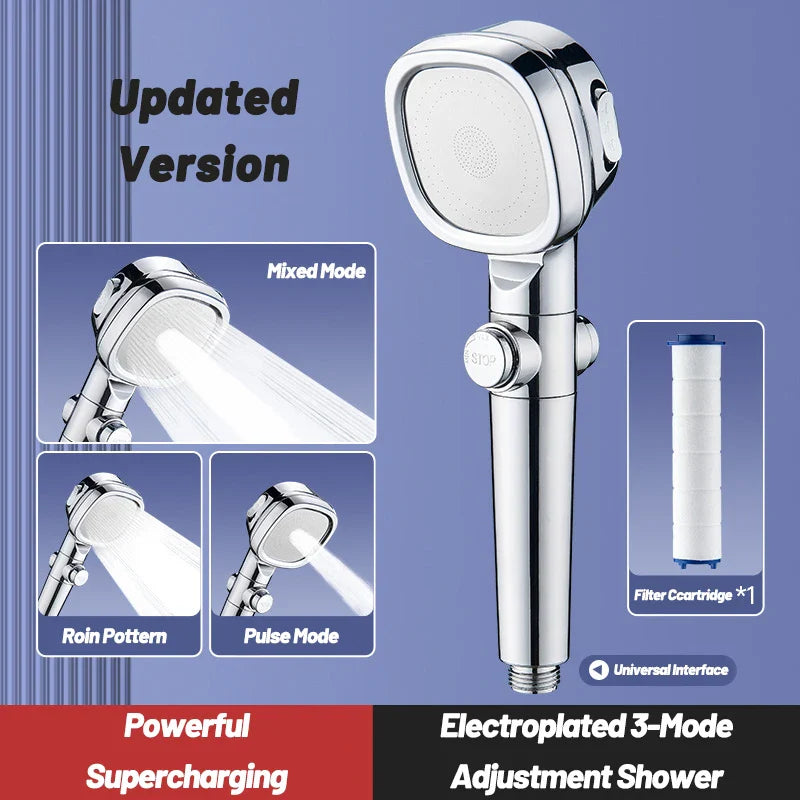 Afralia™ High Pressure Shower Head: 3 Modes, One Click Water Stop, Filter Shower