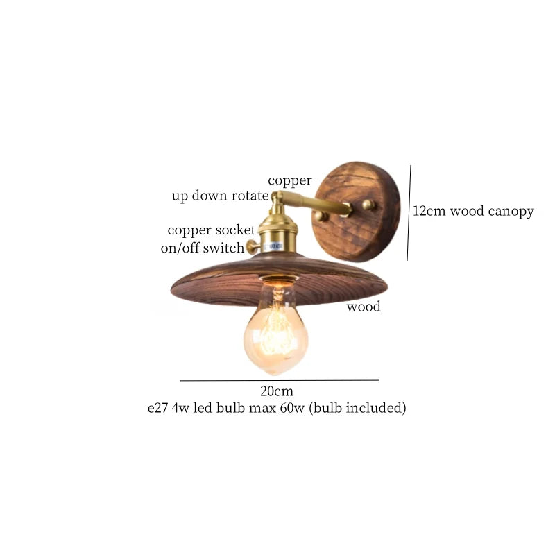 Afralia™ Nordic Wood LED Wall Lamp Pull Chain Switch for Home Decor & Lighting