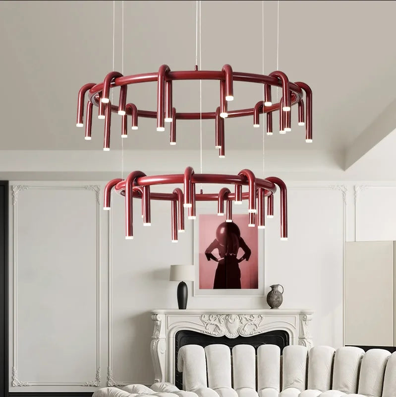 Afralia™ Red U-Shaped Chandelier: Modern Nordic Living Room Bedroom Lighting Fixtures