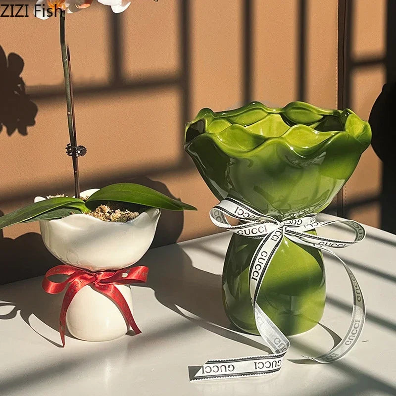 Afralia™ Rose Ceramic Vase Desk Decoration for Aesthetic Room Decor