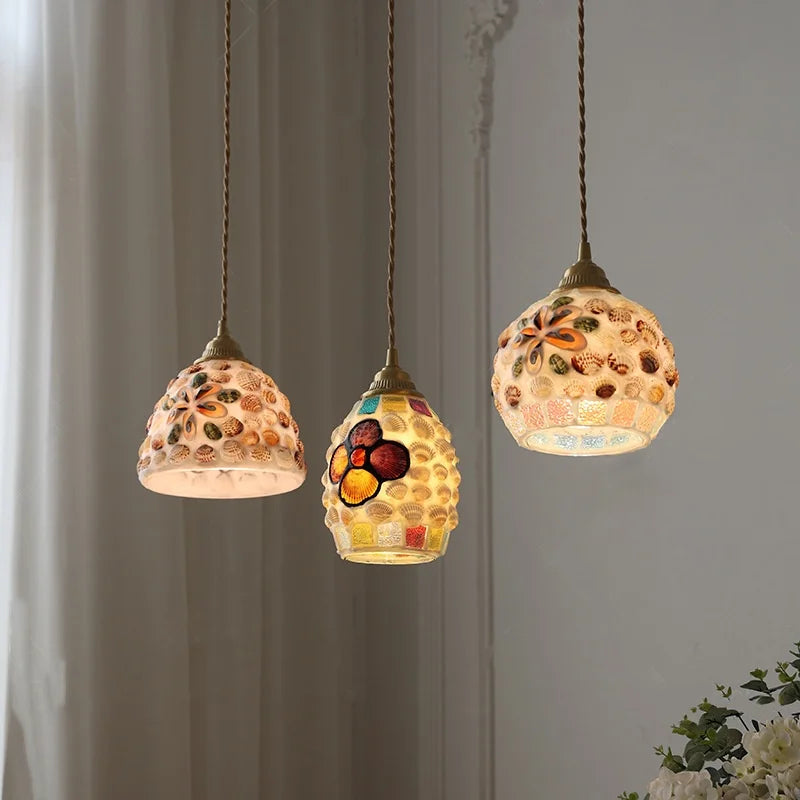 Afralia™ Tiffany Conch Glass LED Pendant Light - Adjustable & Colorful for Reading, Children, Dining Room