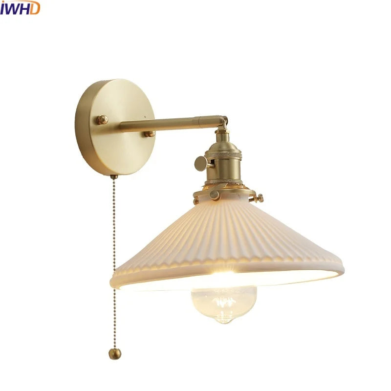 Afralia™ Ceramic LED Wall Light with Pull Chain Switch for Bedroom Bathroom Living Room