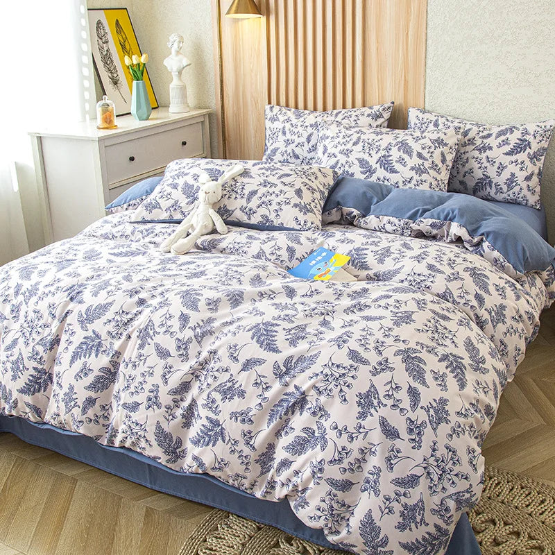 Afralia™ 4-Piece Flower Print Bedding Set