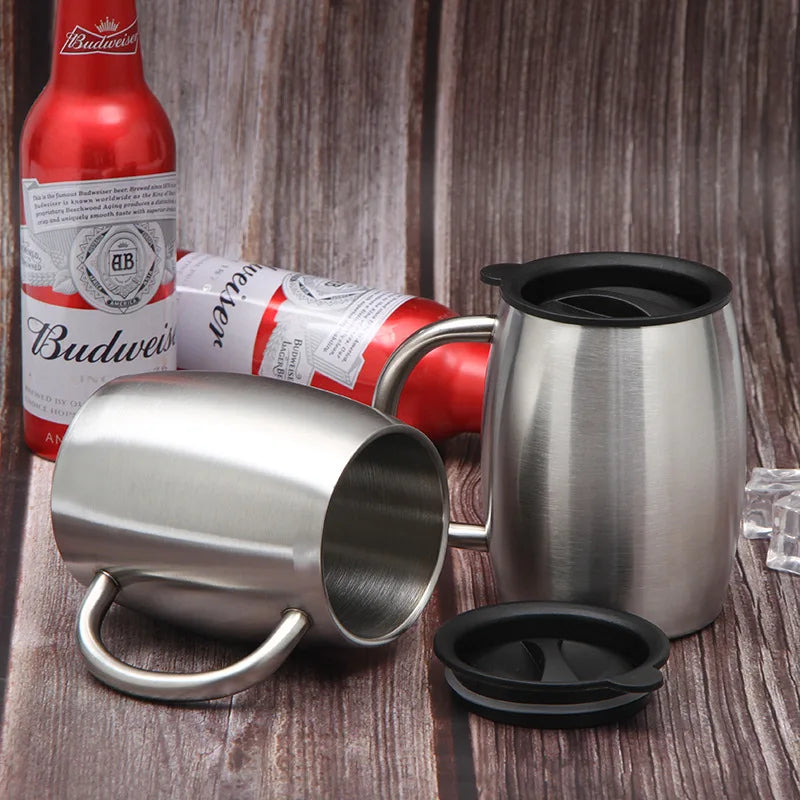 Afralia™ Stainless Steel Thermal Mug with Lid - 300/420ml Office Home Travel Tumbler