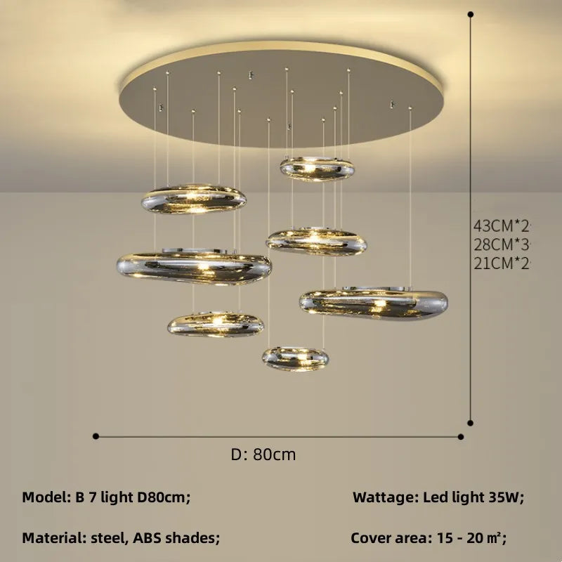Afralia™ Chrome LED Ceiling Chandelier Cobblestone Pendant Lights - Modern Luxury Luminarias Fixtures