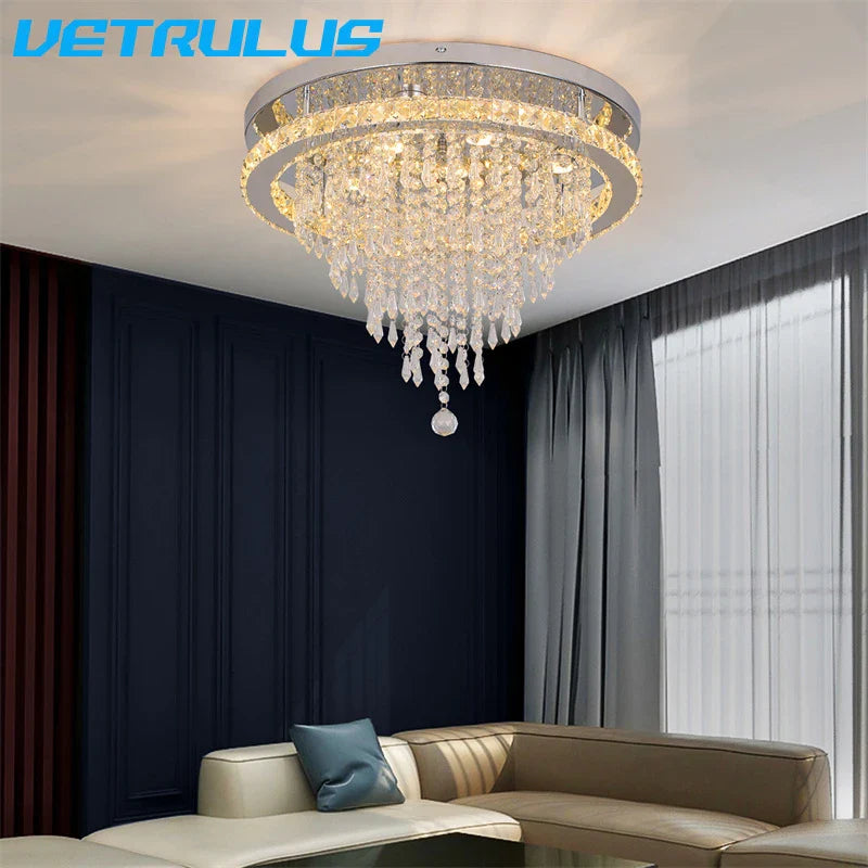 Afralia™ Crystal Ceiling Lamp Smart LED Chandelier Remote Control Hanging Decor