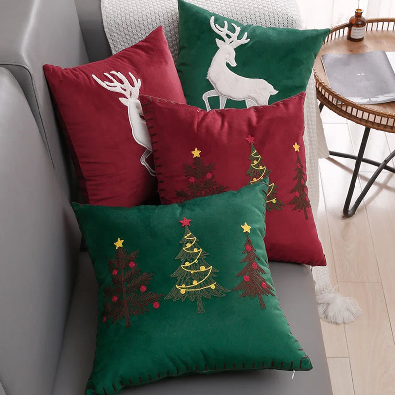 Afralia™ Festive Embroidered Christmas Cushion Cover 45x45cm for Sofa Living Room