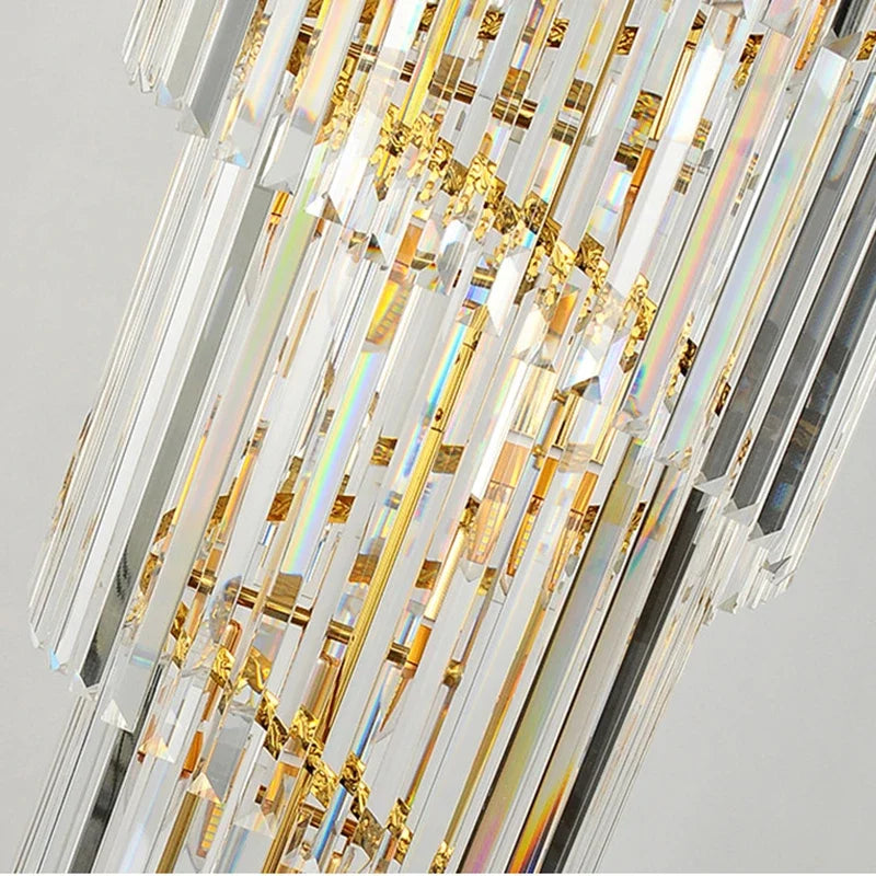 Afralia™ Golden Luxury Spiral Crystal Chandelier for Multi-Story Staircases