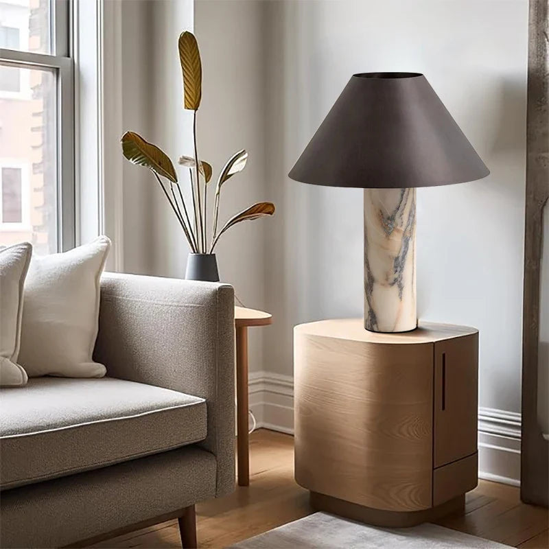 Afralia™ Marble Table Lamp with Iron Lampshade, Luxury Desk Light, Living Room Décor