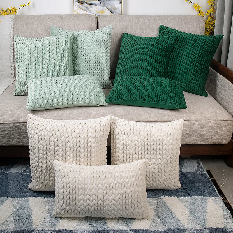 Afralia™ Solid Crochet Nordic Velvet Weave Pillow Cases for Living Room