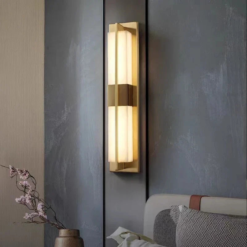 Afralia™ Marble LED Wall Lights: Gold Black Copper Sconce Lamp for Living Room, Bedroom, Restaurant