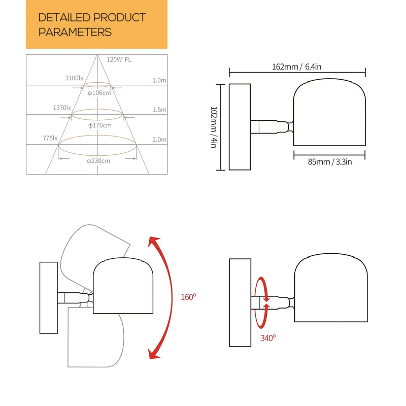 Afralia™ Modern Dimmable LED Wall Lamp 7W/9W Adjustable Angle Aluminum Light