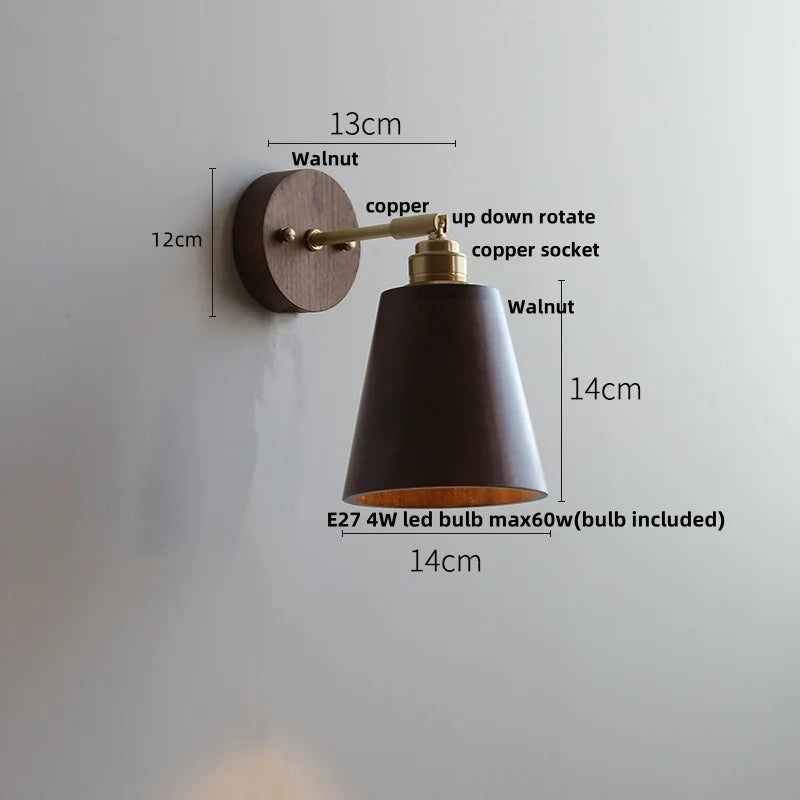Afralia™ Clear Glass LED Wall Light Fixture Walnut Wood Pull Chain Switch Nordic Modern Wall Lamp