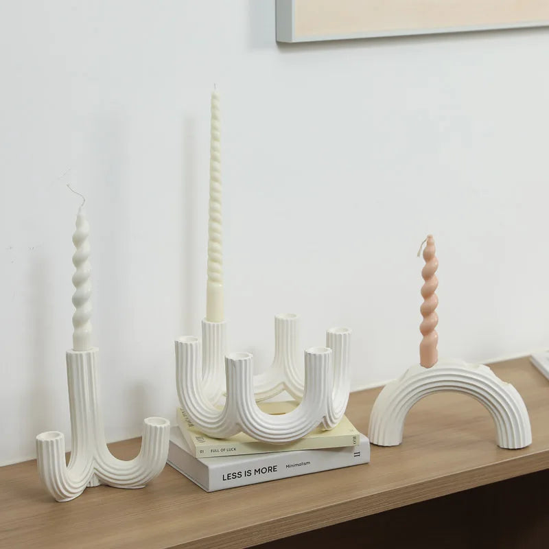 Afralia™ Elegant White Ceramic Candlestick Holder for Home Decor and Dining Table