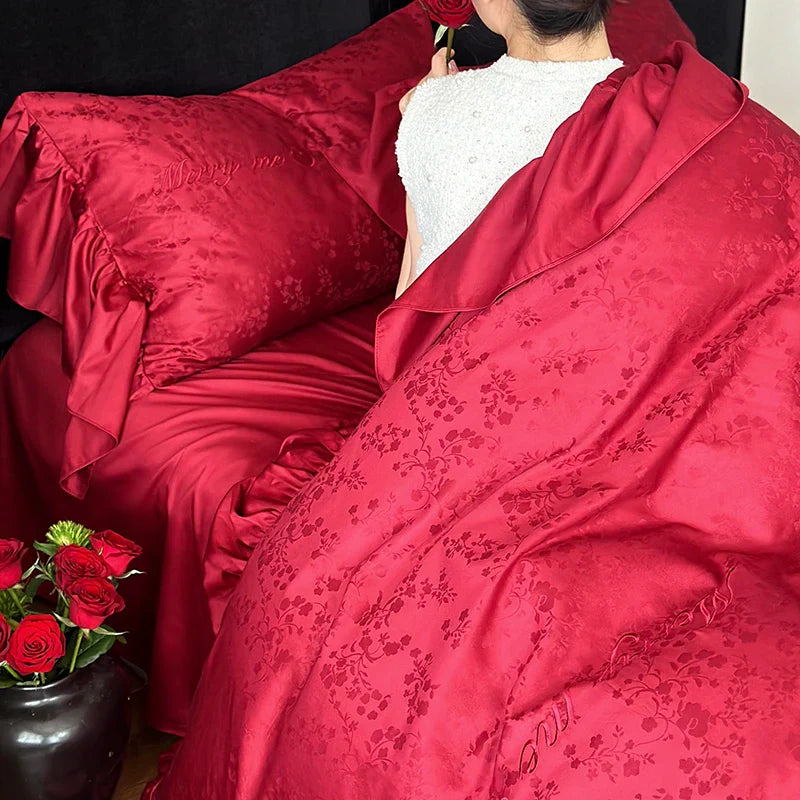 Afralia™ Luxury 100S Egyptian Cotton Bedding Set Queen King Size Red Underwear