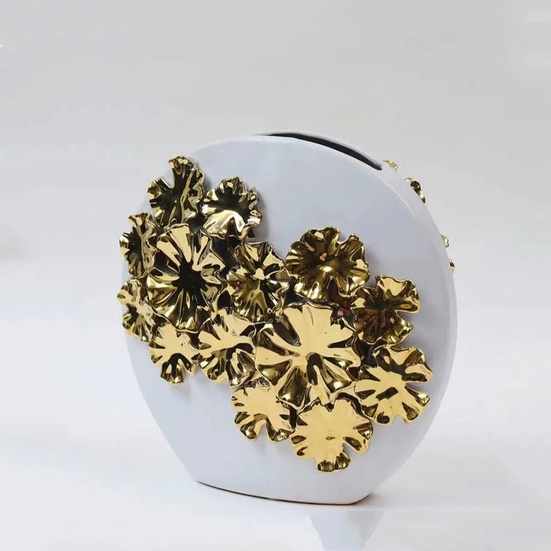 Afralia™ Gold Embossed Flower Ceramic Vase for Home Decoration and Floral Arrangements