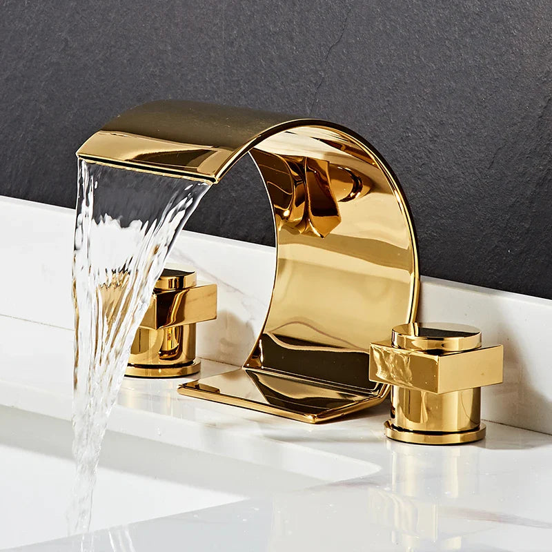 Afralia™ Gold Double Handle Basin Faucet - Three Hole Bathroom Sink Mixer