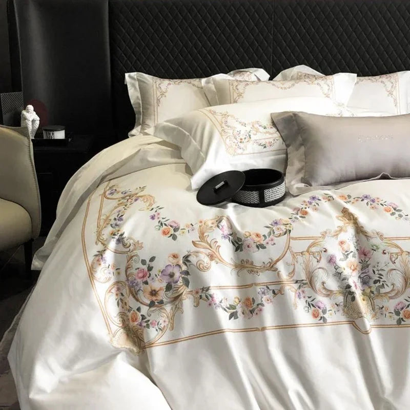 Afralia™ Egyptian Cotton Bedding Set: Queen King Ru Size Duvet Cover, Sheet, Pillowcase White