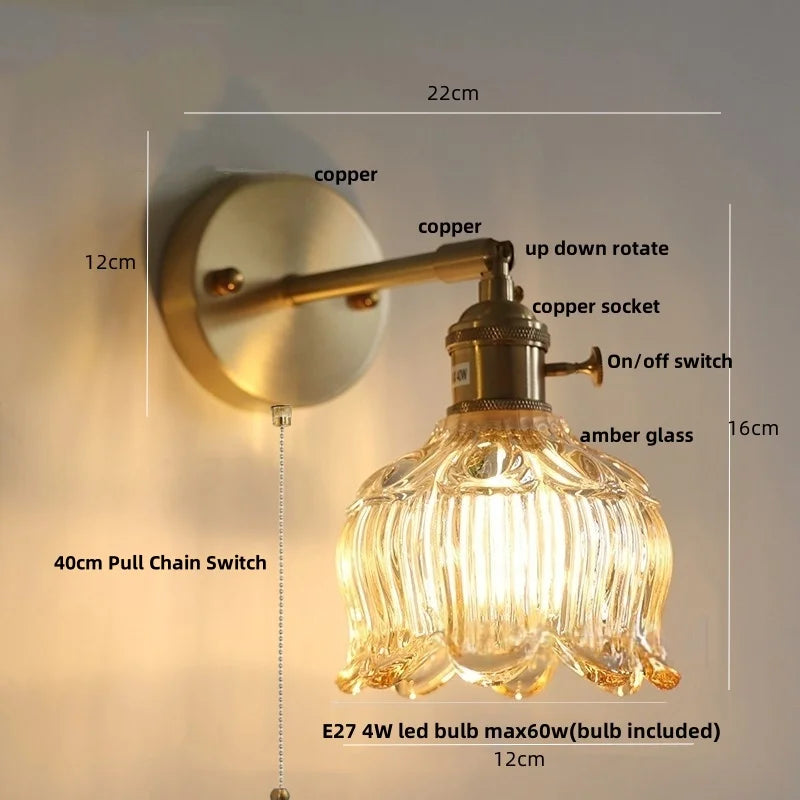 Afralia™ Flower Glass LED Wall Lights | Modern Bedroom Hotel Lamp
