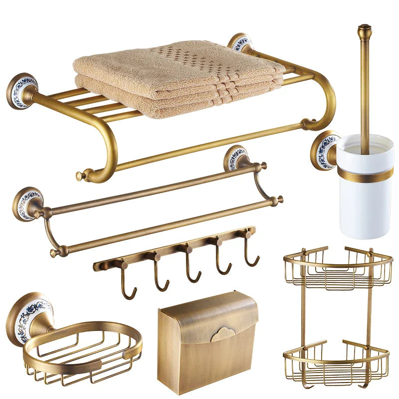 Afralia™ Bronze Bathroom Hardware Set - Shelf, Towel Rack, Toilet Brush Holder, Soap Dish
