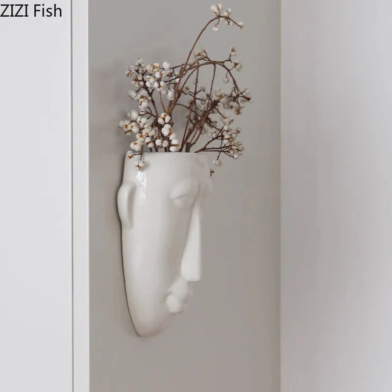 Afralia™ Abstract Human Face Ceramic Vase Plant Pot Room Decoration