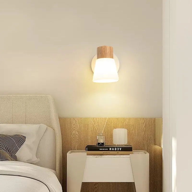 Afralia™ Nordic Double Head Wooden Wall Sconce LED Glass Lamp White