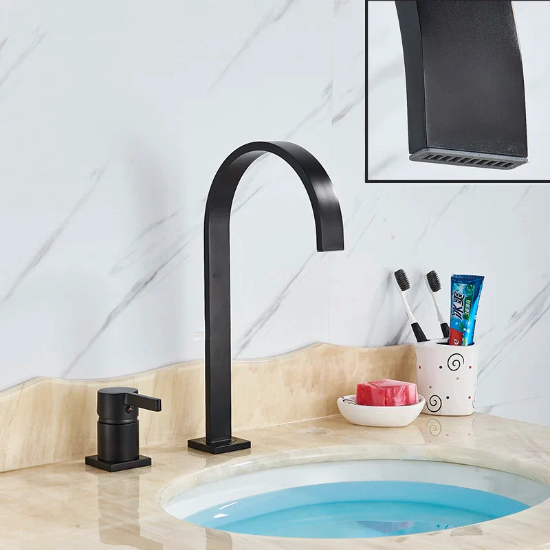 Afralia™ Matte Black Basin Faucet Double Hole Mixer Tap for Bathroom Sink