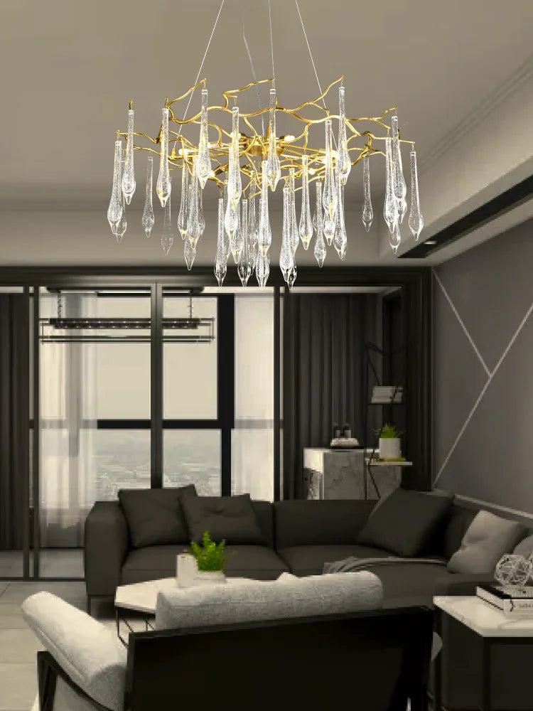 Afralia™ Large Droplet Crystal Chandelier: Modern Bedroom & Restaurant Pendent Lamp