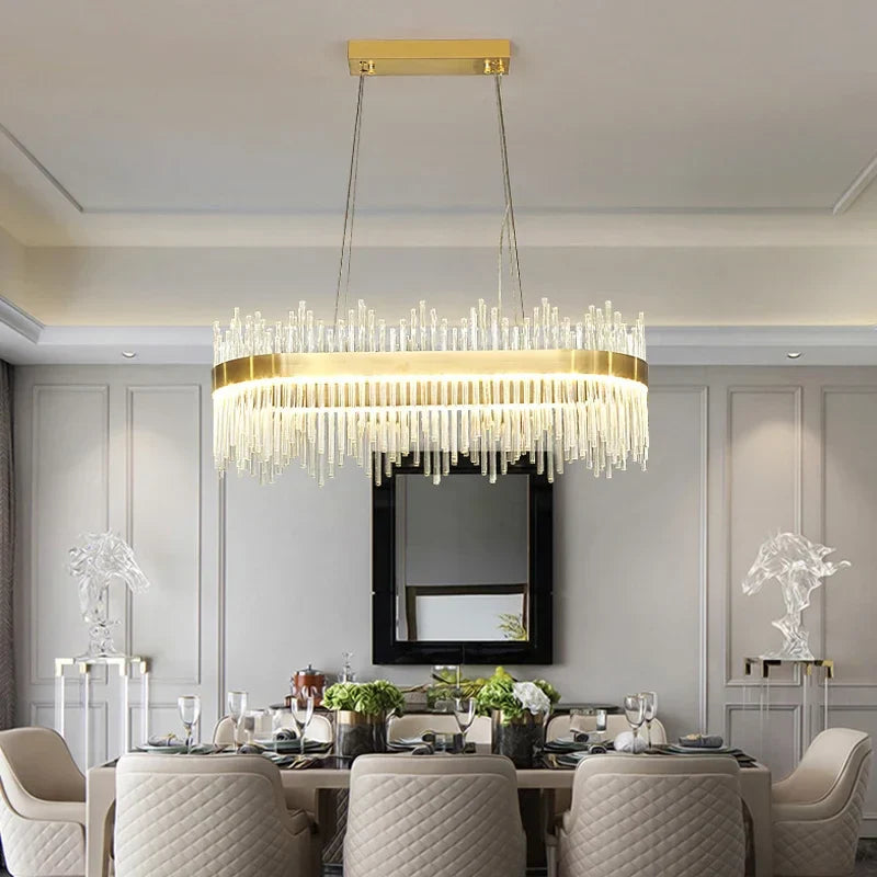 Afralia™ Glass Rod LED Pendant Chandelier: Elegant Lighting Fixture for Home Living Dining Bedroom Decor