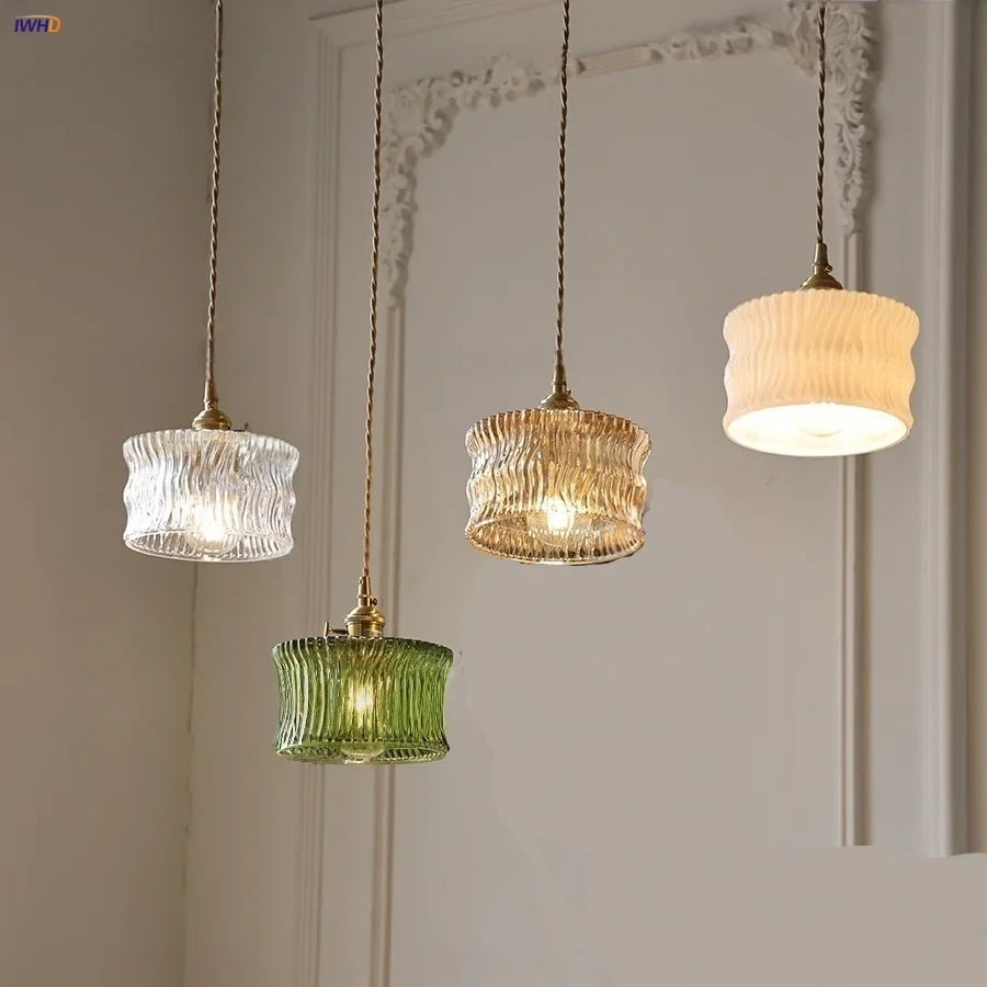 Afralia™ Wicker Glass Pendant Light - Nordic Modern LED Hanging Lamp