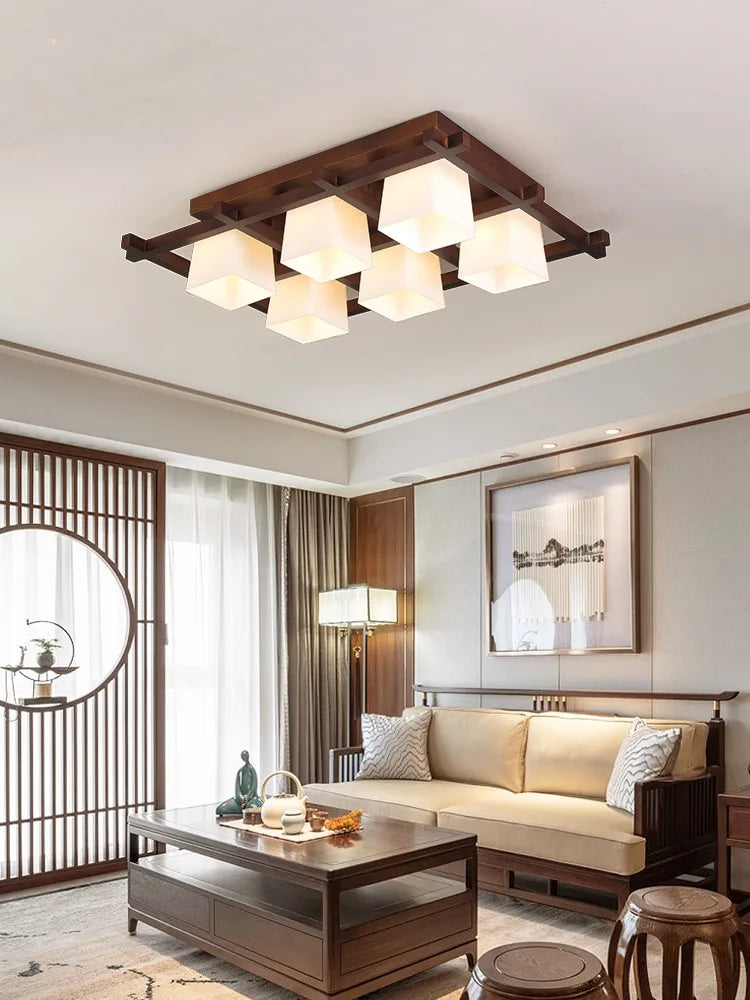 Afralia™ Wooden LED Ceiling Lamp with Glass Lampshade