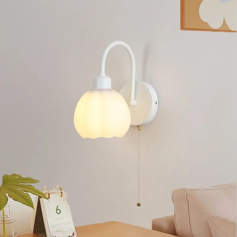 Afralia™ White Glass LED Wall Lights Fixture Modern Simple Design Iron Stair Light
