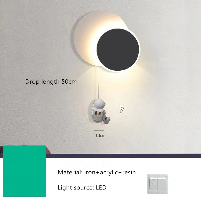 Afralia™ Astronaut Moon LED Wall Lamp for Children's Room, Living Room, Bedroom, and Corridor