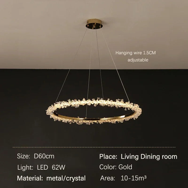 Afralia™ Nordic Gold Round Crystal LED Chandelier for Modern Luxury Living Room