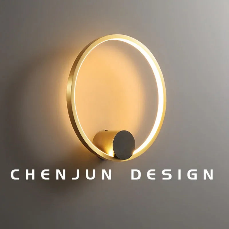Afralia™ Copper Living Room LED Wall Lamp Light Luxury Modern Simple Circular Corridor TV Wall Bedroom