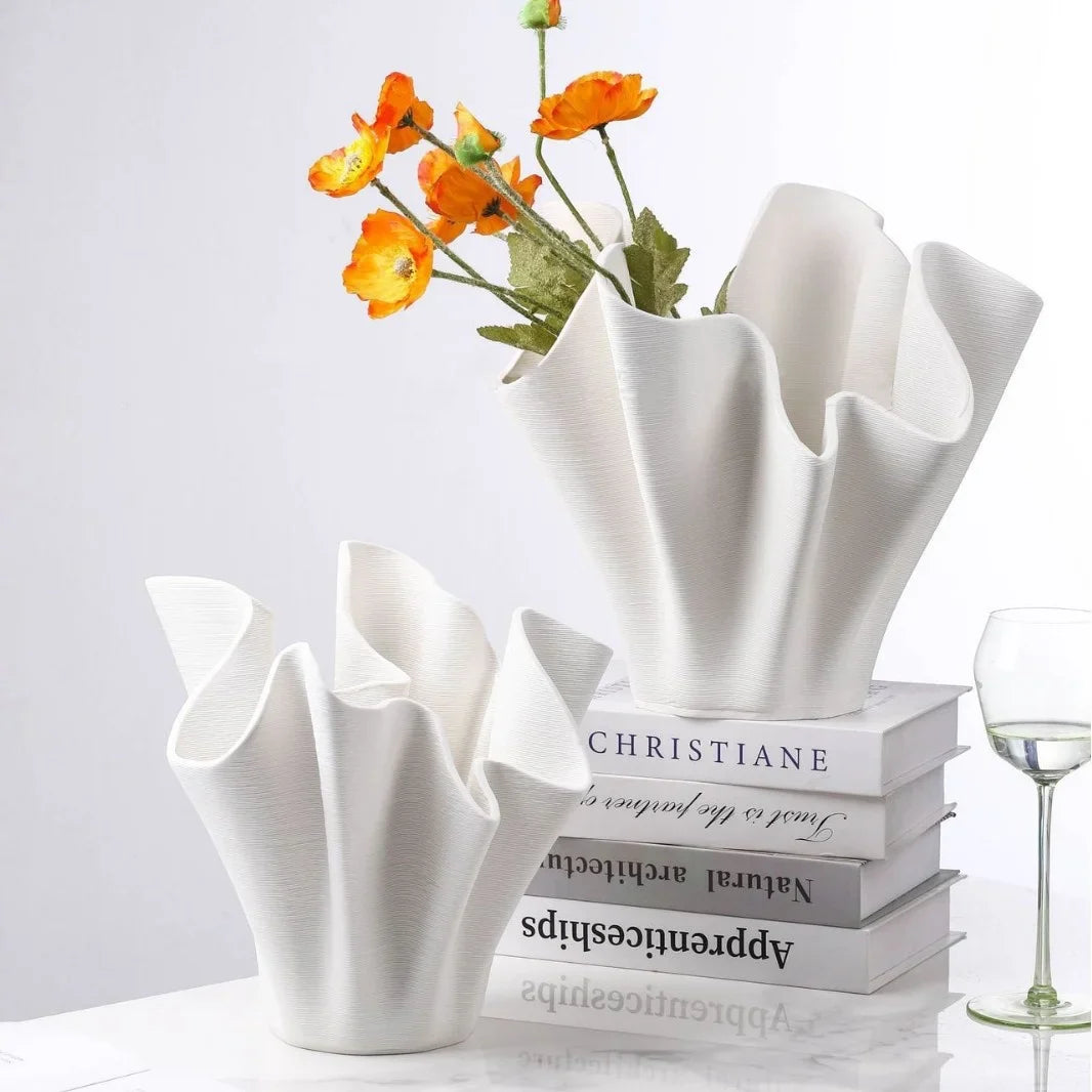 Afralia™ Geometric Pleated Ceramic Flowerpot & Flower Vase for Home Décor