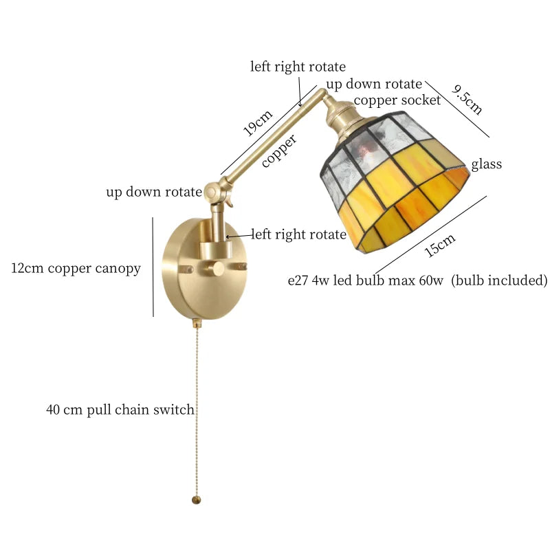 Afralia™ Tiffany Glass LED Wall Lamp Colorful for Living Room Bathroom Mirror Rotation